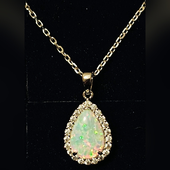 Sterling Silver and Opal Pendant Necklace In Box - Picture 5 of 6